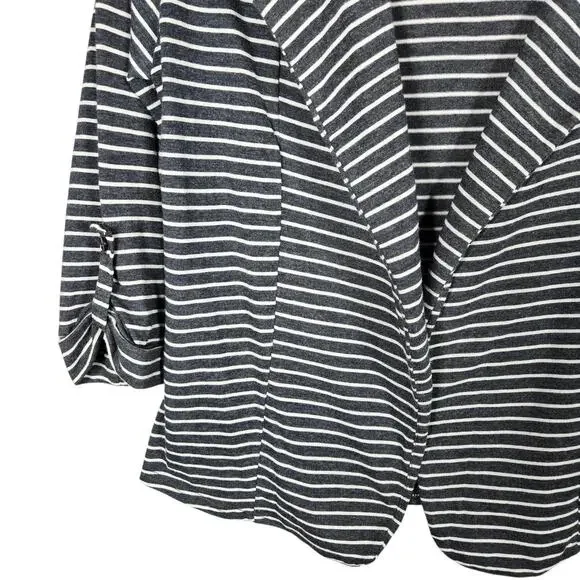 Olivia Moon Blazer Womens S Gray Striped Jersey Knit Open Front Jacket Made USA - Picture 3 of 10